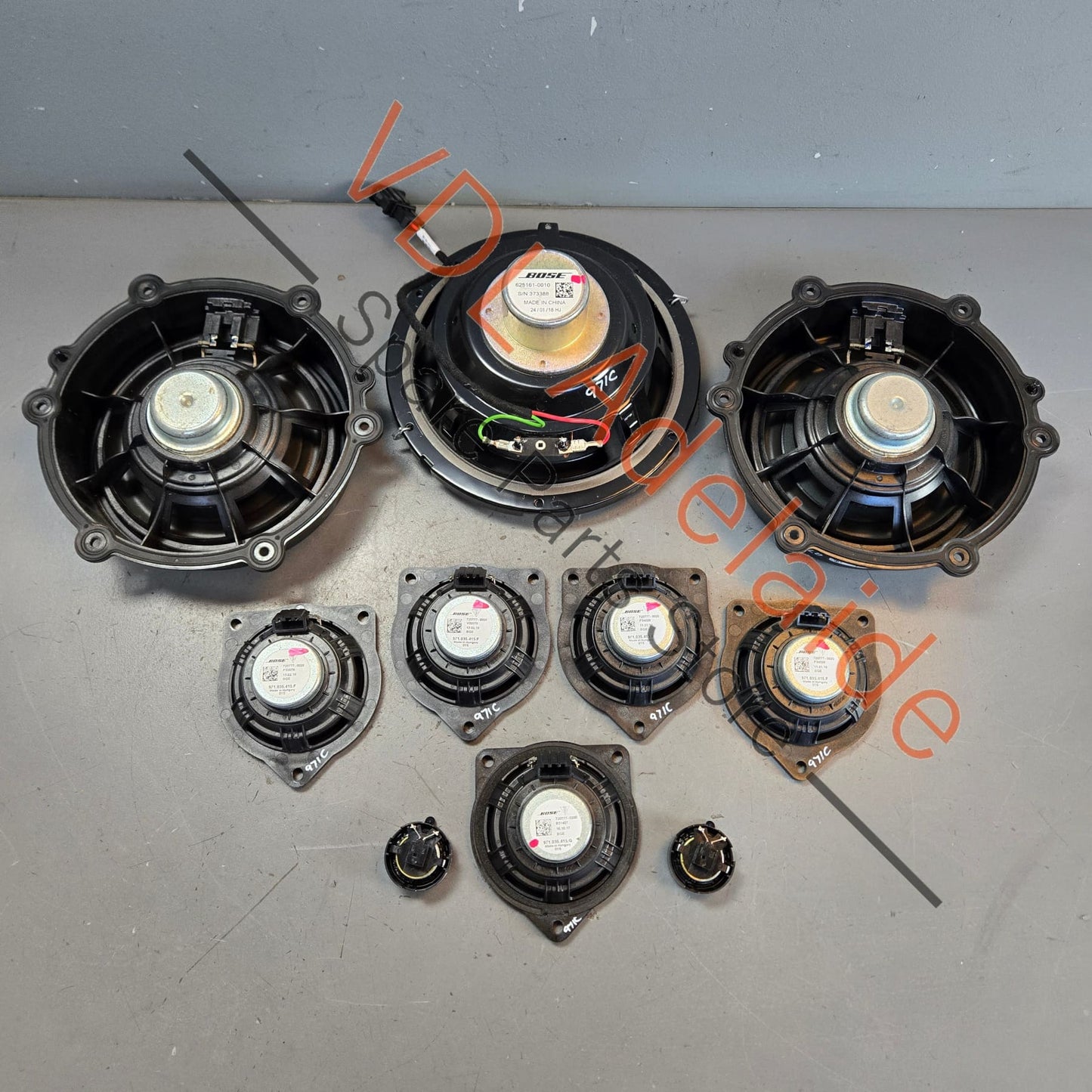 971035481F   Porsche 10x BOSE Speaker Set from Panamera Incl Bass Mid & Treble Audio