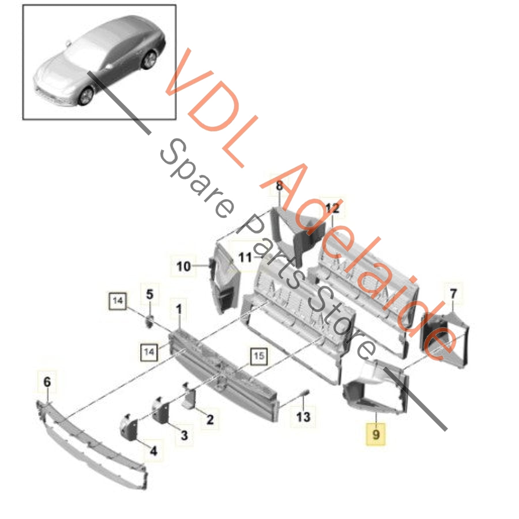 971121333C   Porsche Panamera 971 Front Left Intercooler Radiator Air Guide 971121333C