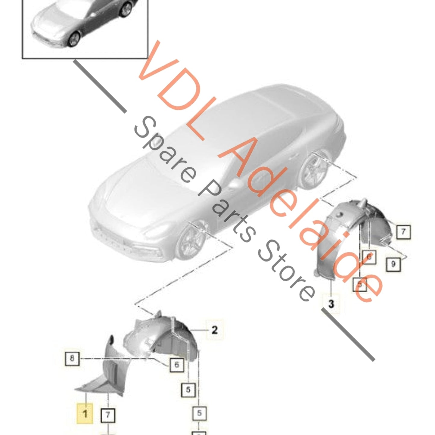 971809957A 971809957C  Porsche Panamera 971 Front Left Wheel Housing Arch Liner 971809957C