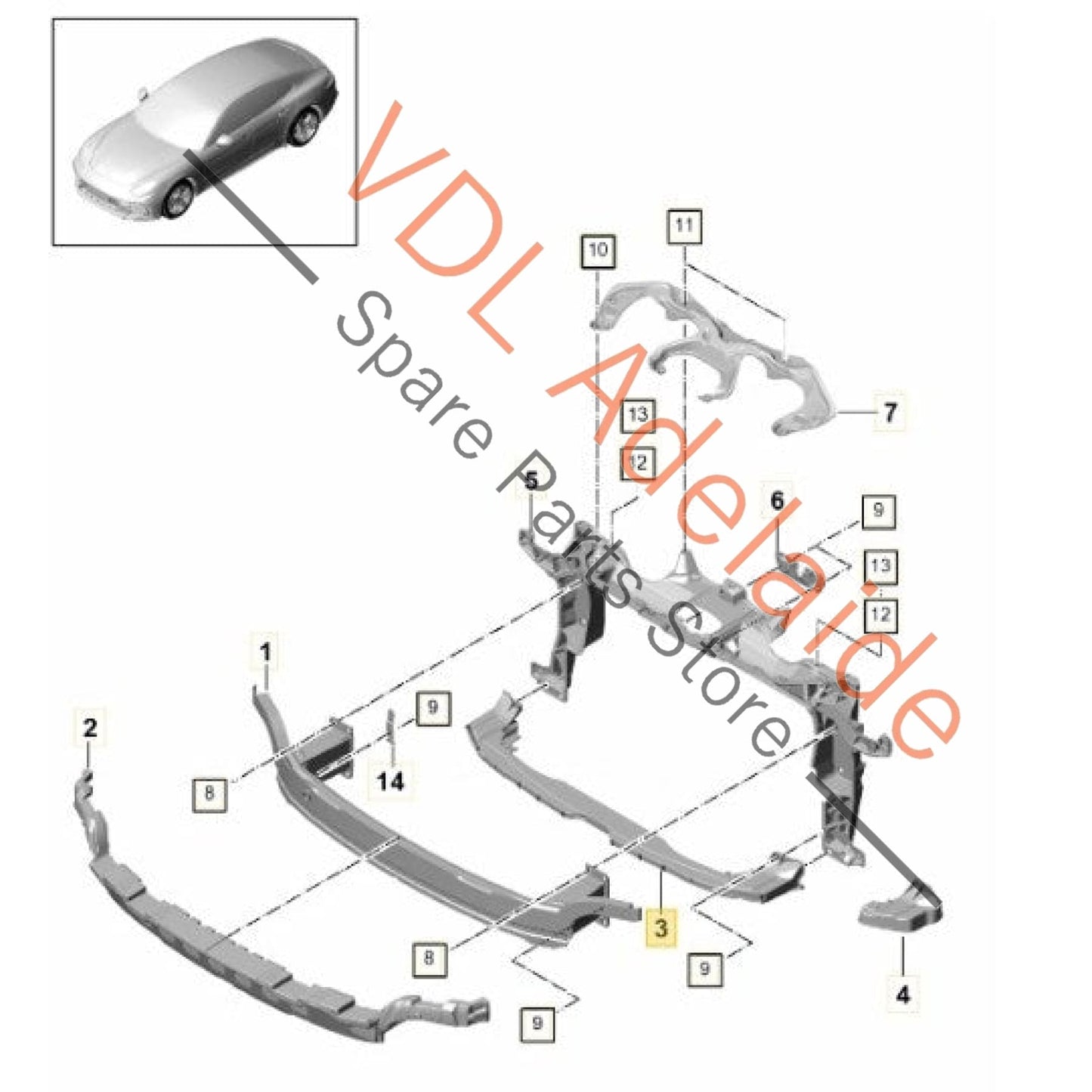 971803821B   Porsche Panamera 971 Front Lower Bumper Support Bracket 971803821B