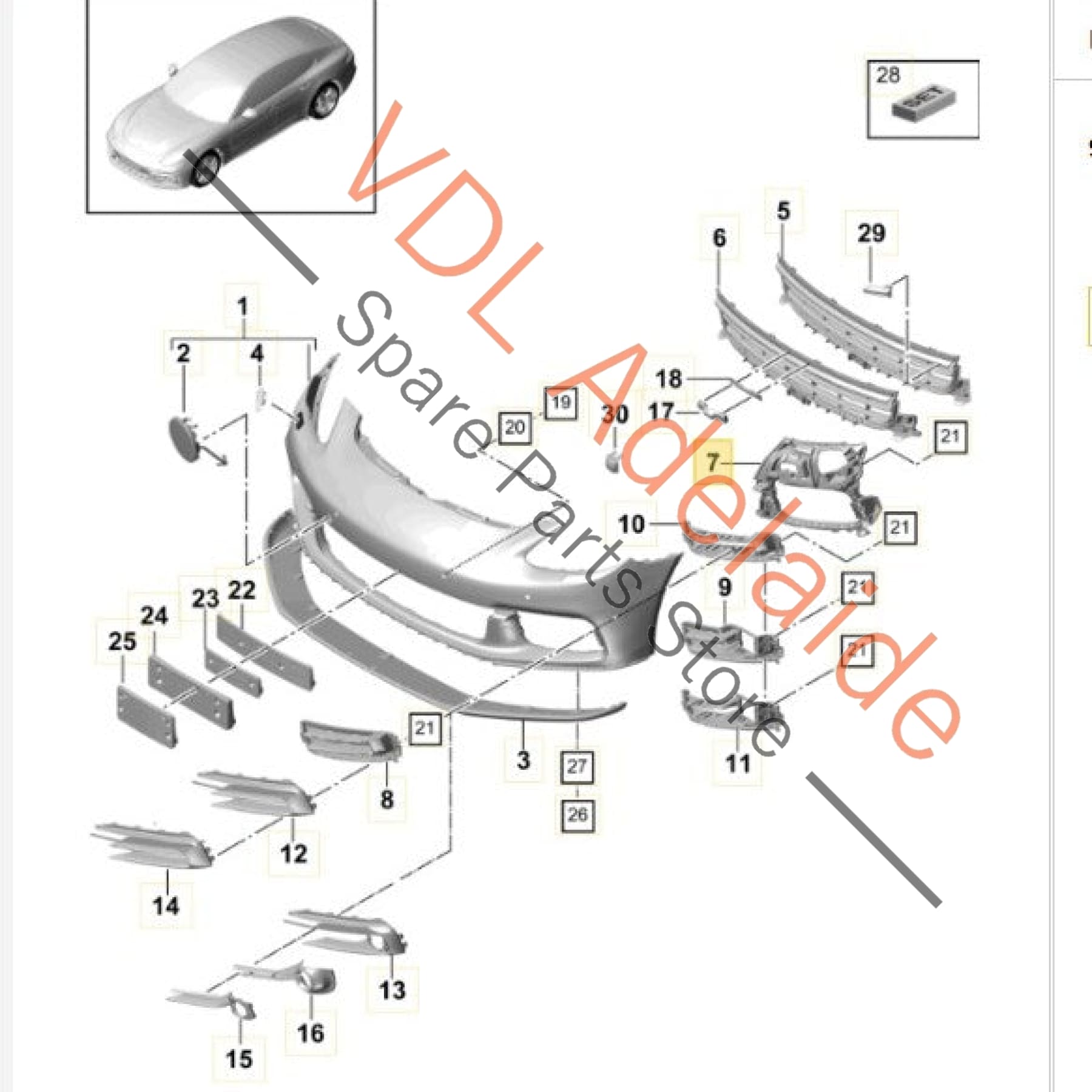 971807682   Porsche Panamera 971 Front Bumper Right Side Bracket for Grille 971807682