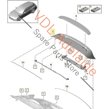 974827934CY   Porsche Panamera Turismo Rear Spoiler Gloss Black 974827934CY