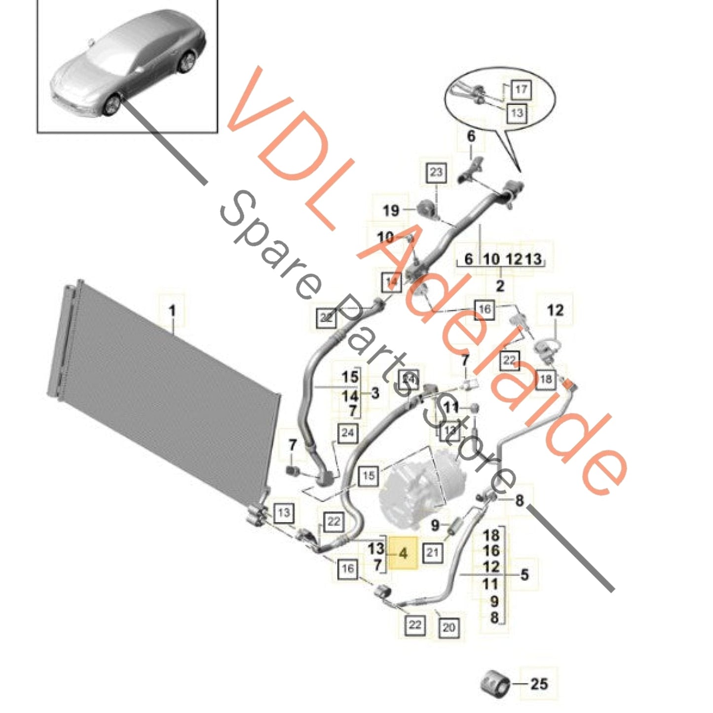 971260841P 971260841AB  Porsche Panamera 971 V6 Refrigerant Gas AC Pressure Pipe Hose 971260841P