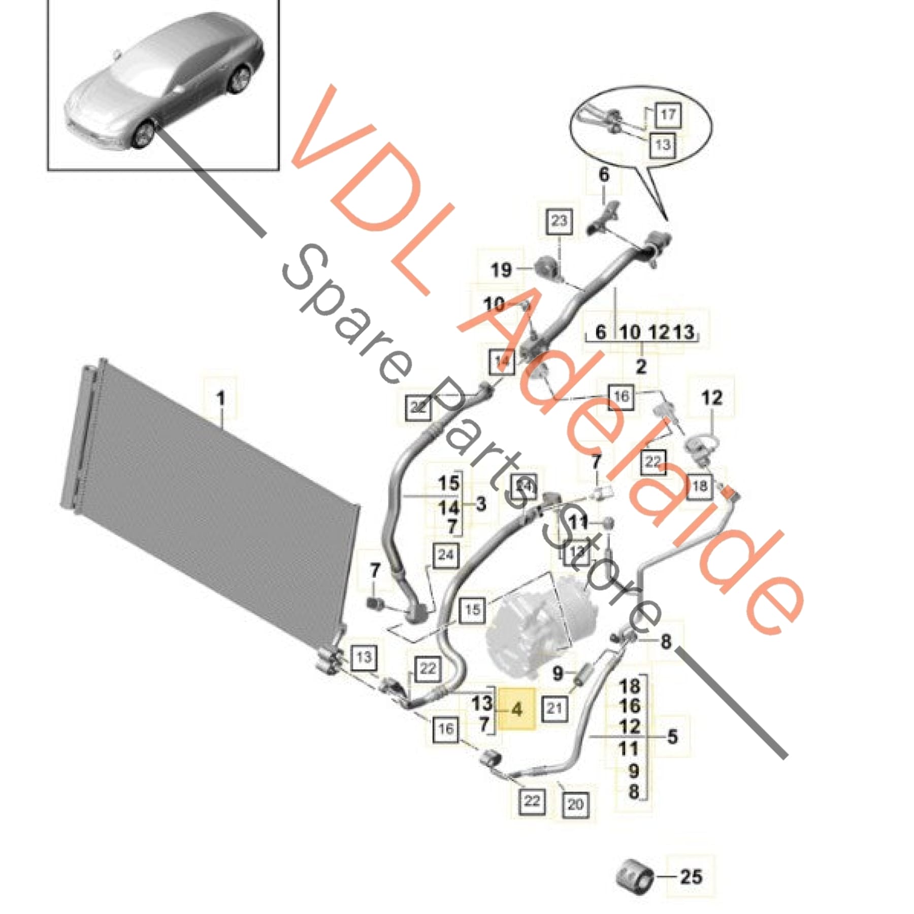 971260841P 971260841AB  Porsche Panamera 971 V6 Refrigerant Gas AC Pressure Pipe Hose 971260841P