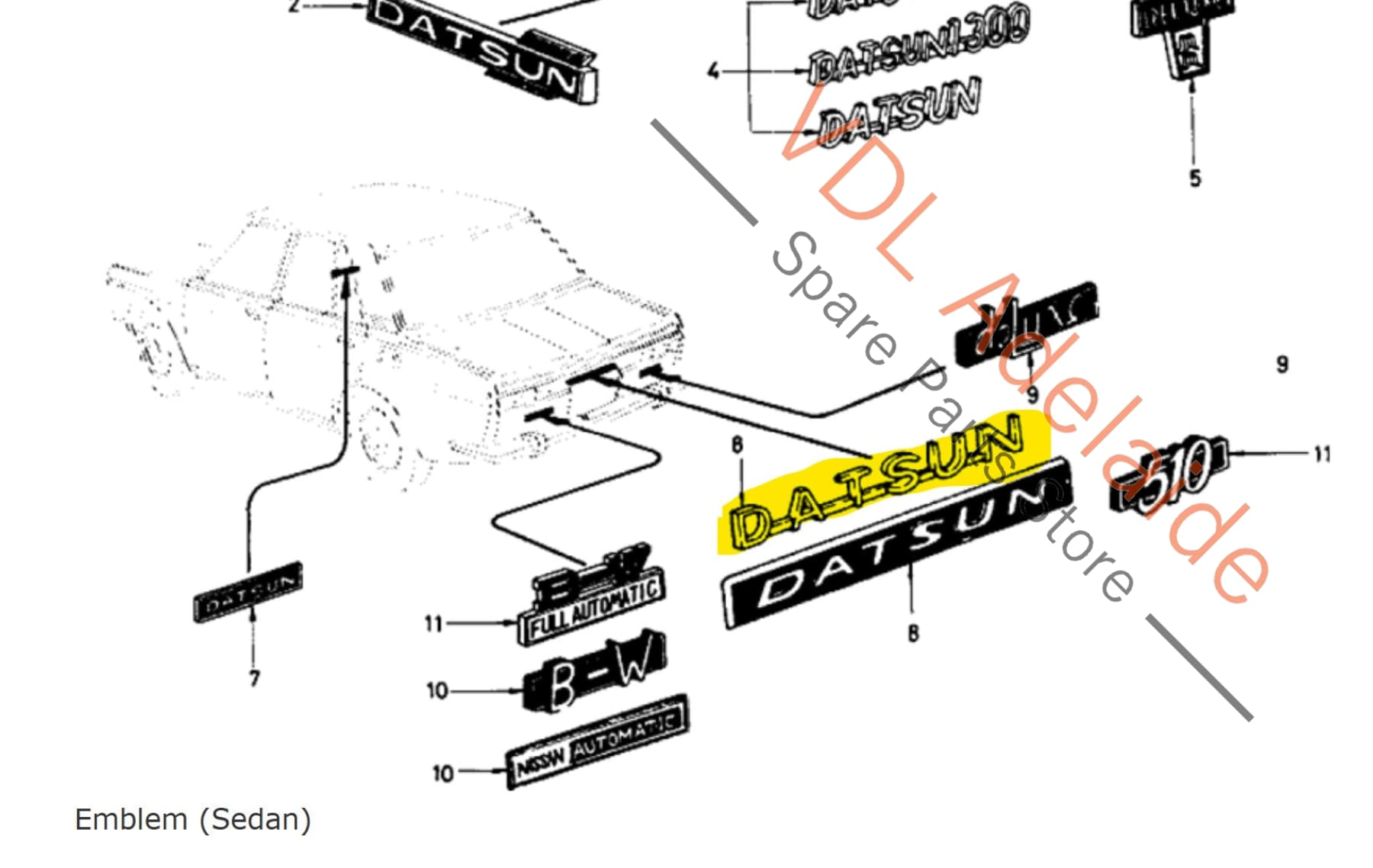 Datsun 1600 510 Rear Panel Boot Badge Emblem Genuine Cast Chrome #01
