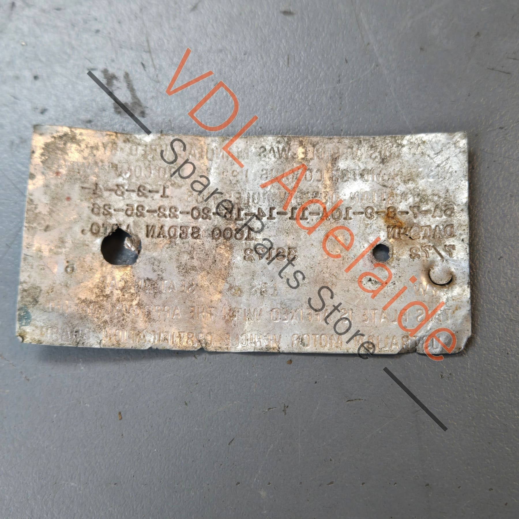 Datsun 1600 Sedan Australian Delivered Compliance Tag Nostalgic value only, not for registration #31872