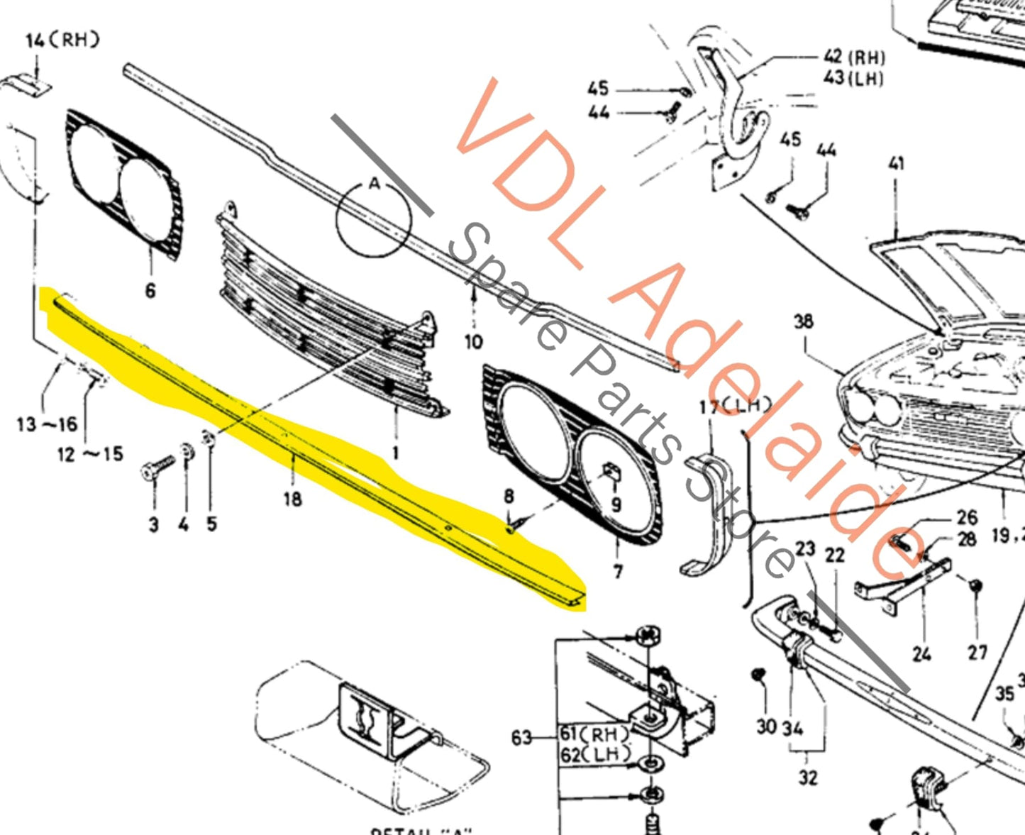 Datsun 1600 510 1968-1972 Front Grille Lower Chrome Molding Moustache Trim #04