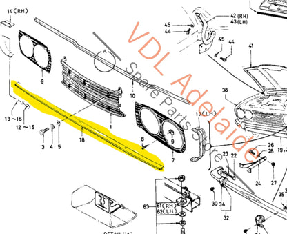 Datsun 1600 510 1968-1972 Front Grille Lower Chrome Molding Moustache Trim #04