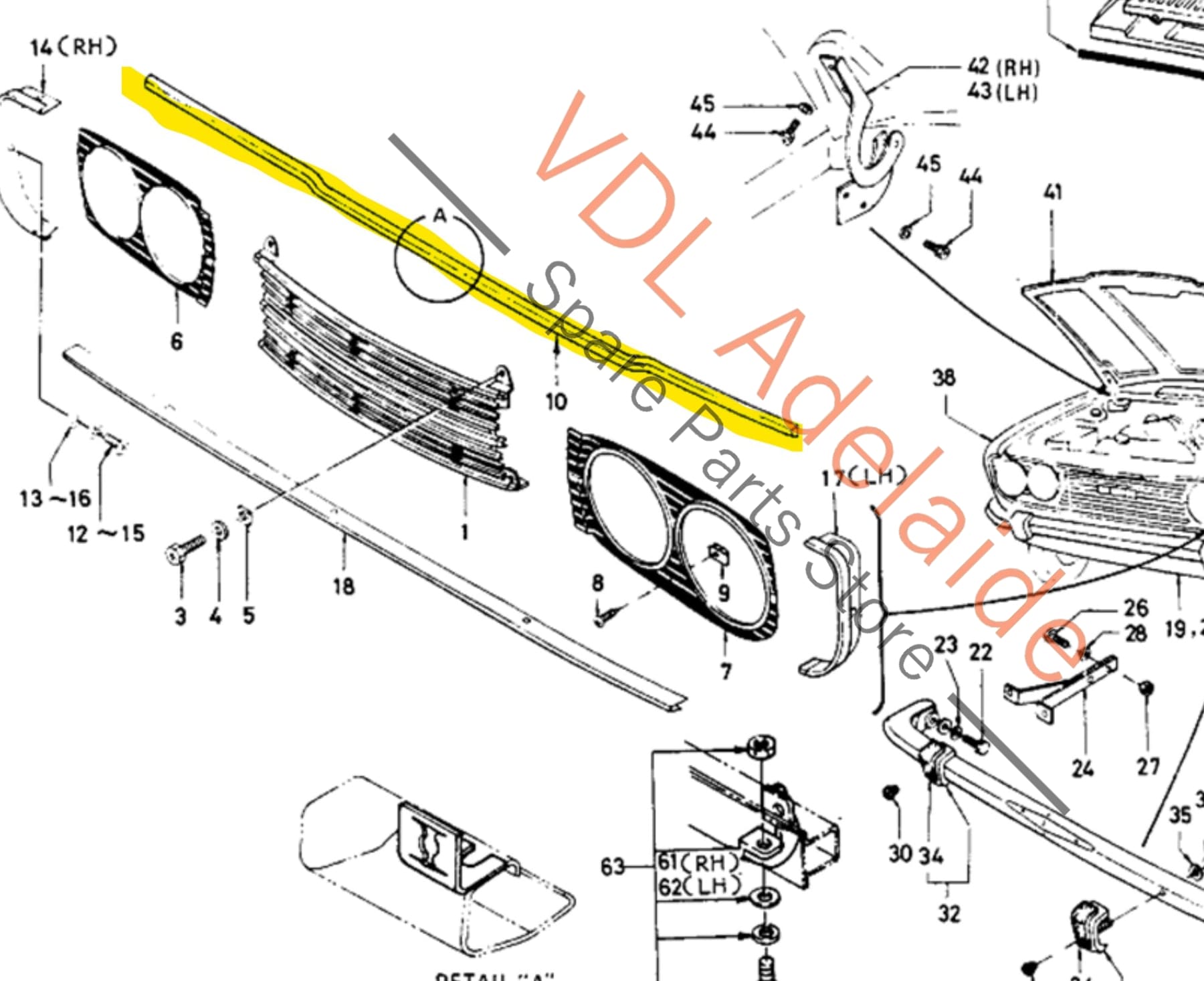 Datsun 1600 510 1968-1972 Bonnet Chrome Molding Trim Front Grill Upper
