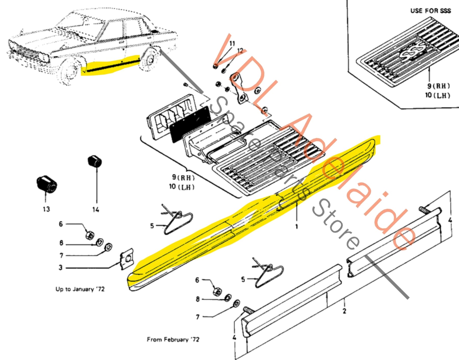Datsun 1600 510 Bluebird Rocker Panel Chrome Trim 1968-1972 #01
