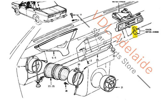 Datsun 1600 510 Original Air Vent & Heater Control Knob Trims (1x Pair) #01