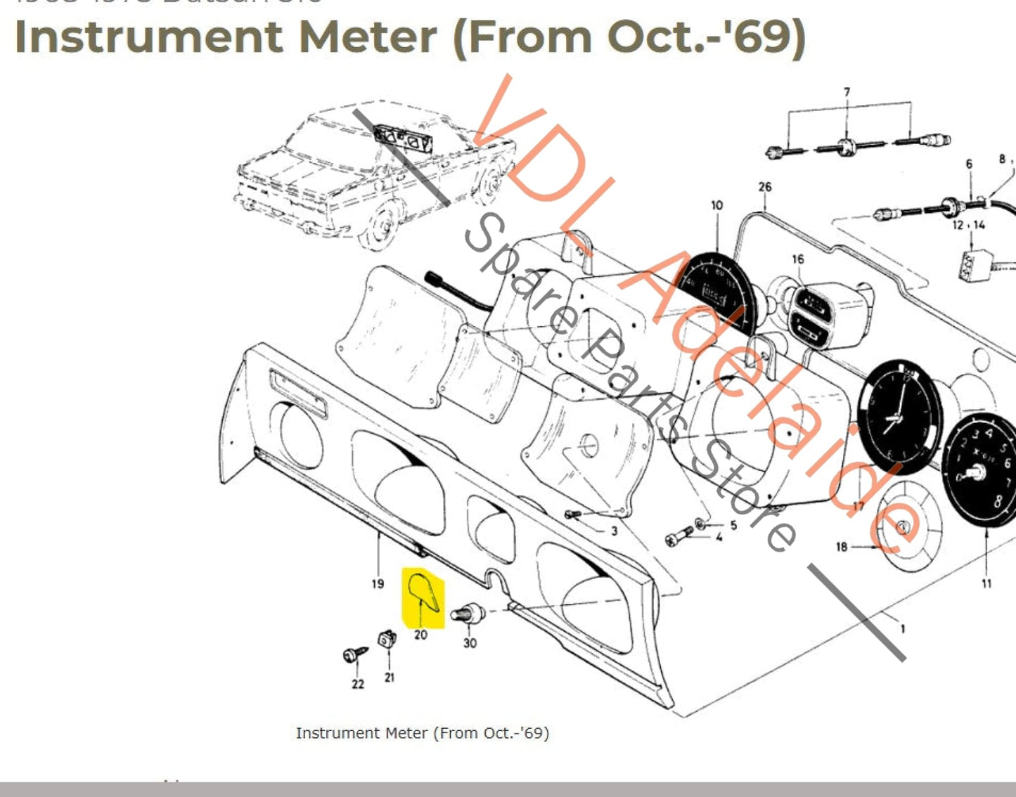 Datsun 1600 510 Instrument Cluster Trim Blanking Cover (covers column shift automatic hole)