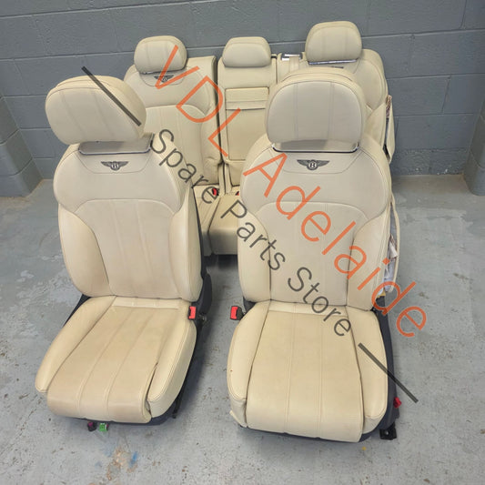    Bentley Bentayga Set of Cream Leather Seats 'Linen' with Contrast Stitching Logo