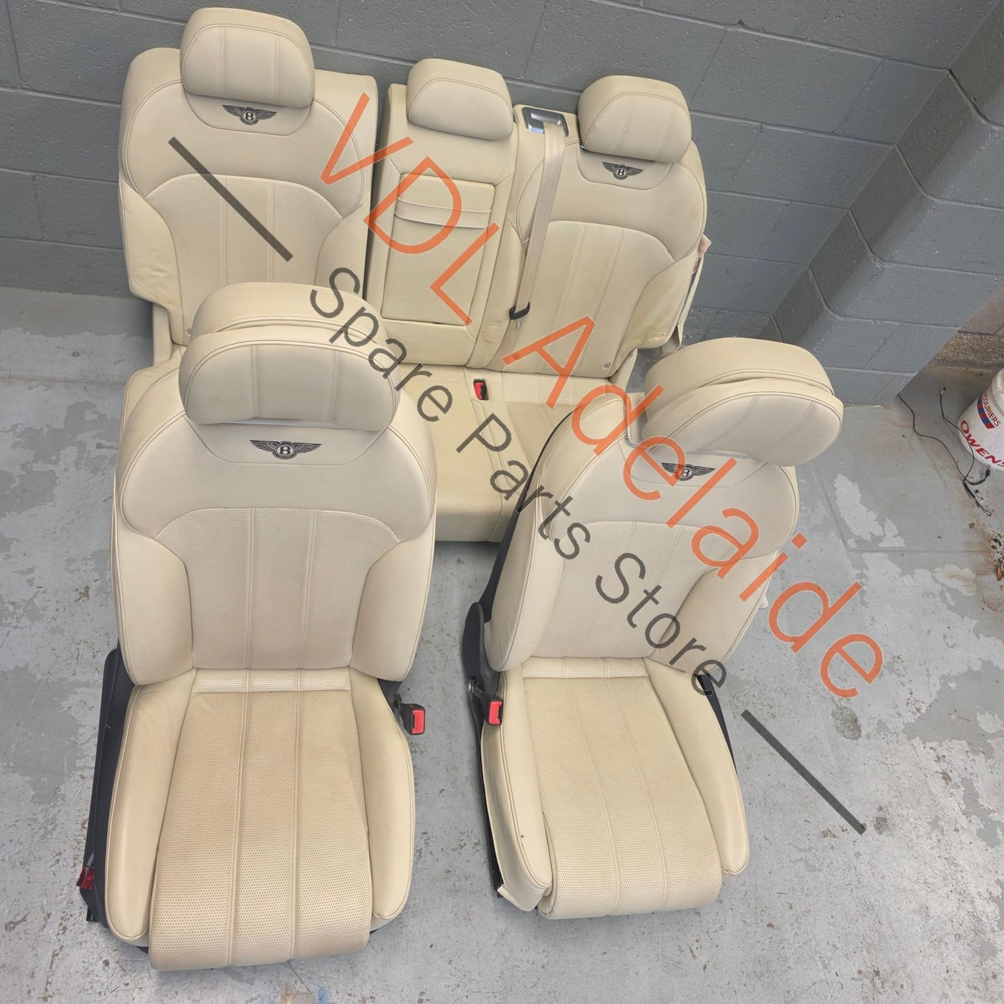    Bentley Bentayga Set of Cream Leather Seats 'Linen' with Contrast Stitching Logo