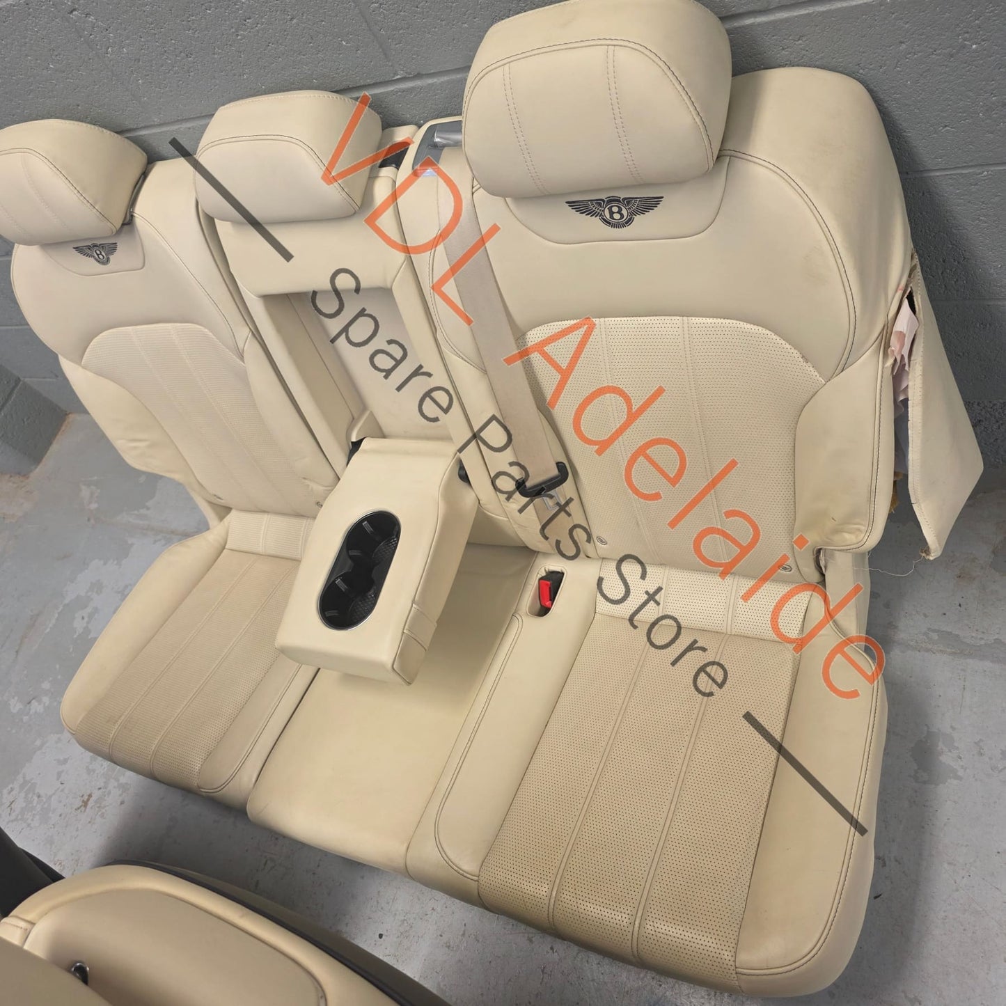   Bentley Bentayga Set of Cream Leather Seats 'Linen' with Contrast Stitching Logo