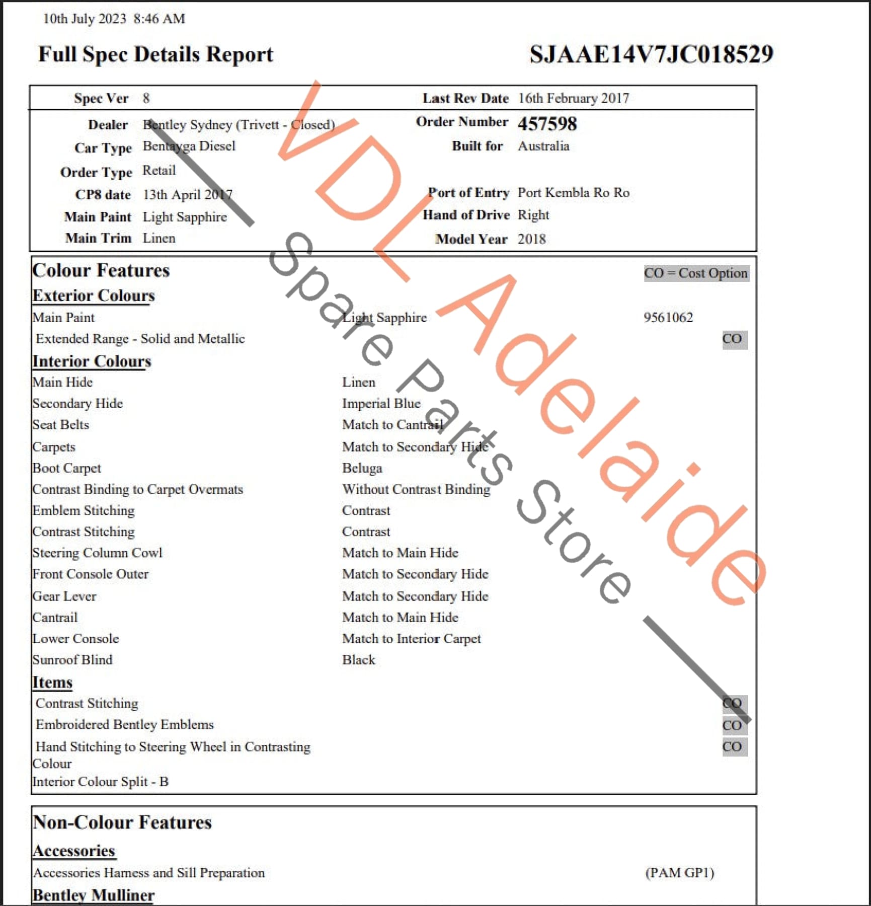 36A867107 36A867108  Bentley Bentayga Set of Door Trim Leather Hyde Colour Linen / Imperial Blue