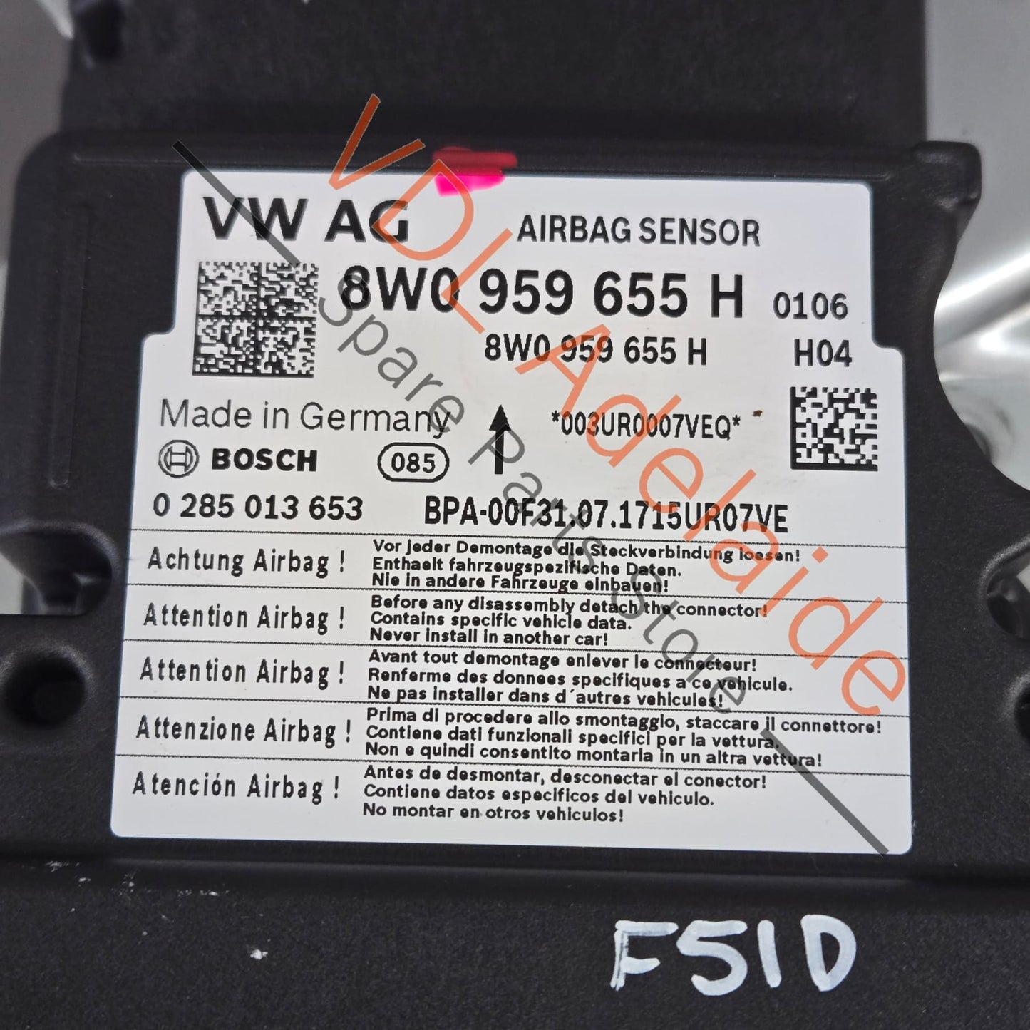 8W0959655H   Audi A5 S5 RS5 B9 Airbag Control Module 8W0959655H