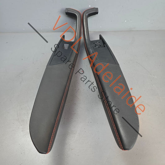8W6867173BMCB 8W6867174BMCB   Audi RS5 B9 Interior Door Handle Trim Set Black Leather Red Stitch 8W6867174B MCB 8W6867173B MCB