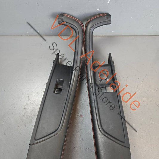 8W6867173BMCB 8W6867174BMCB   Audi RS5 B9 Interior Door Handle Trim Set Black Leather Red Stitch 8W6867174B MCB 8W6867173B MCB