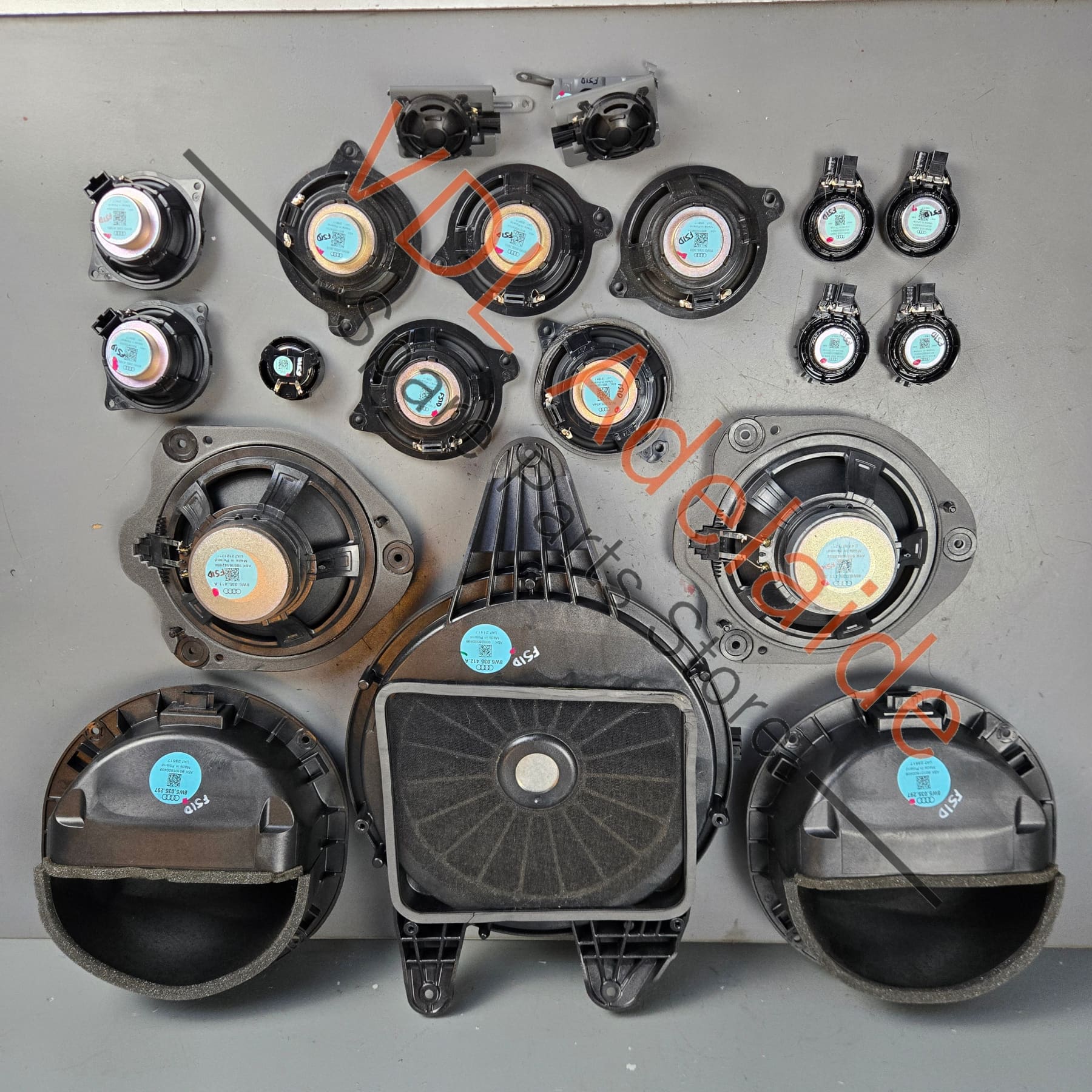 8W6035412A 8W5035297   Audi RS5 B9 19 Speaker Bose Sound System set incl Woofer Tweeters and Mids 8W6035412A
