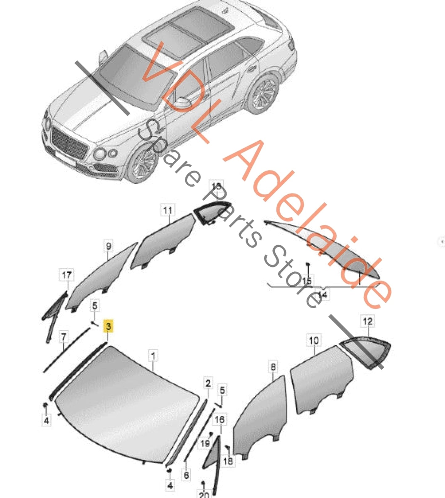 36A854328A   Bentley Bentayga 4V Windscreen Water Deflector Strip Trim Right 36A854328A