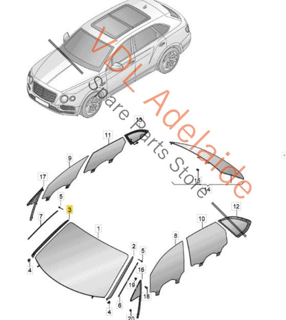 36A854328A   Bentley Bentayga 4V Windscreen Water Deflector Strip Trim Right 36A854328A