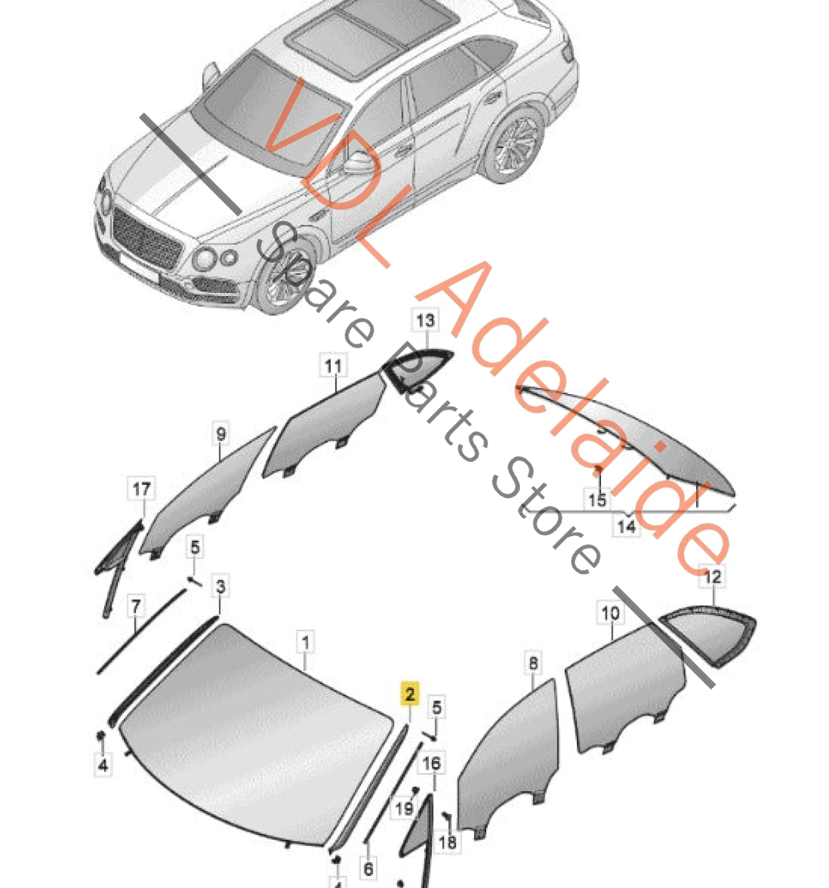 36A854327A   Bentley Bentayga 4V Windscreen Water Deflector Strip Trim Left 36A854327A