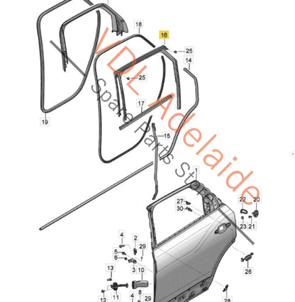 36A837432A 36A839432B  Bentley Bentayga 4V Rear Right Window Seal Gasket Rubber 36A839432A 36A839432B