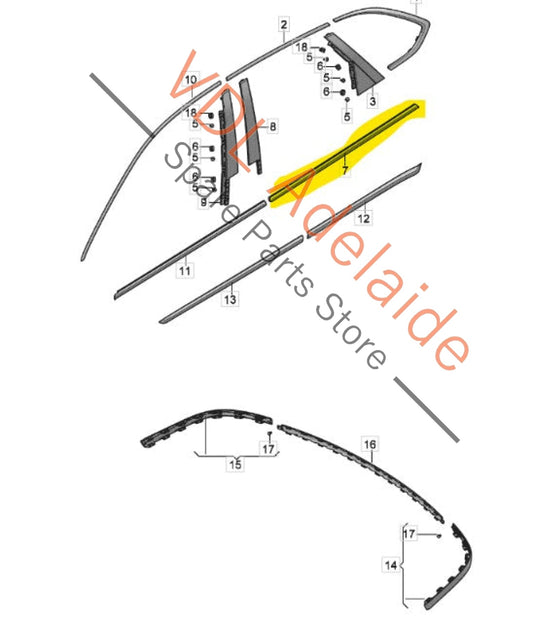 36A853082B   Bentley Bentayga 4V Door Trim Waistline Strip Chrome Rear Right Door 36A853082B