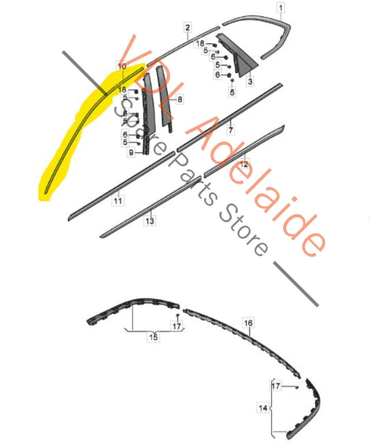 36A853985   Bentley Bentayga 4V Chrome Door Trim Strip for Window Front Left Upper 36A853985