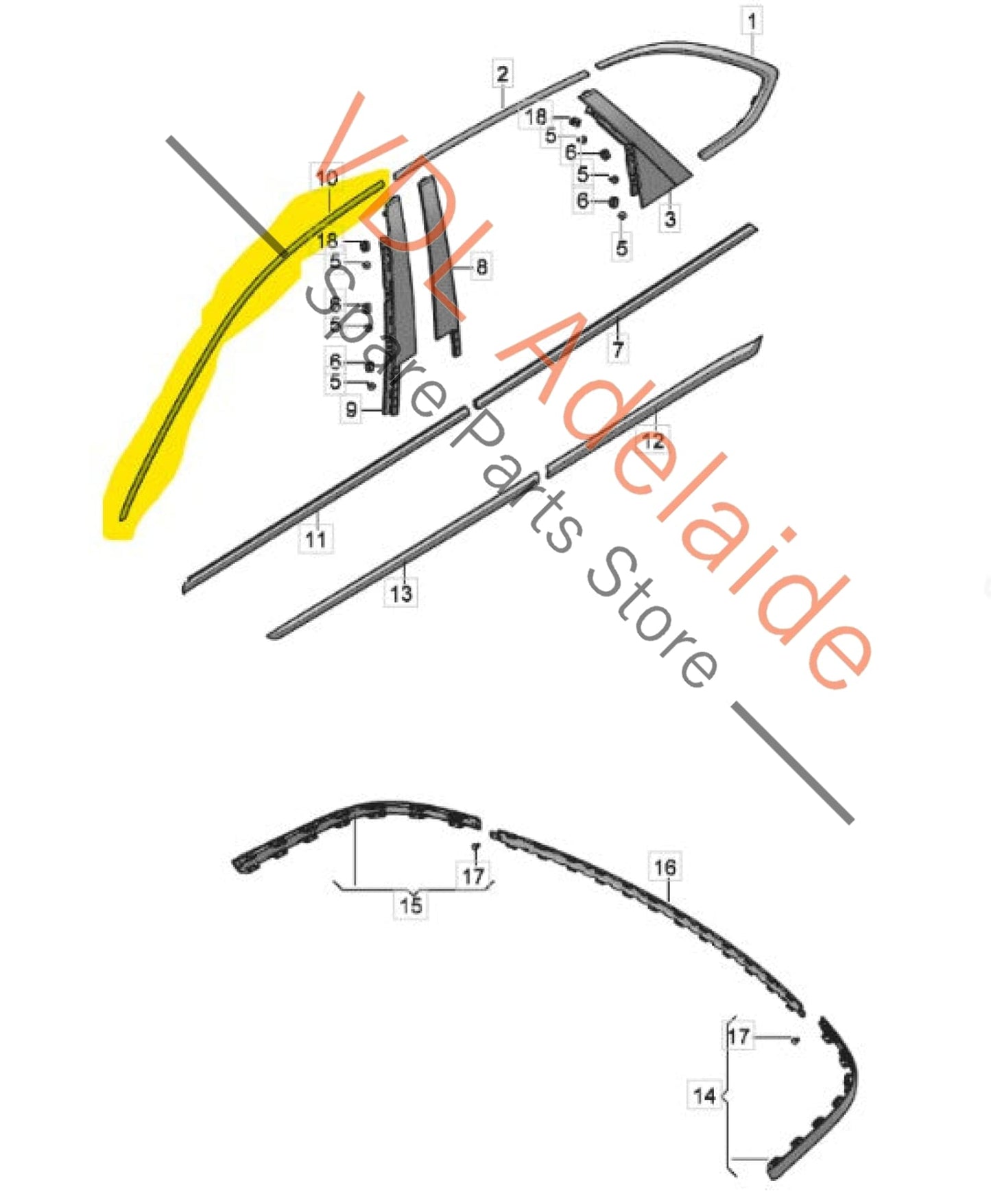36A853986   Bentley Bentayga 4V Chrome Door Trim Strip for Window Front Right Upper 36A853986