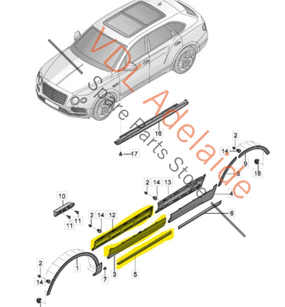 36A853053 36A853189 36A853071A Bentley Bentayga 4V Front Left Exterior Door Molding with Chrome Insert 36A853053 36A853189
