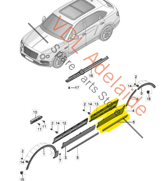 36A853057 36A853191 36A853253 Bentley Bentayga 4V Rear Left Exterior Door Molding with Chrome Insert 36A853057 36A853191