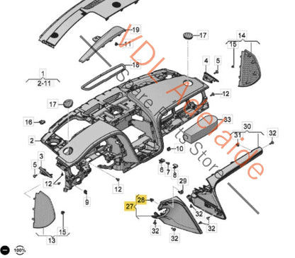 36C868116    Bentley Bentayga Right Side Drivers Lower Dashboard Trim Linen Leather 36C868116