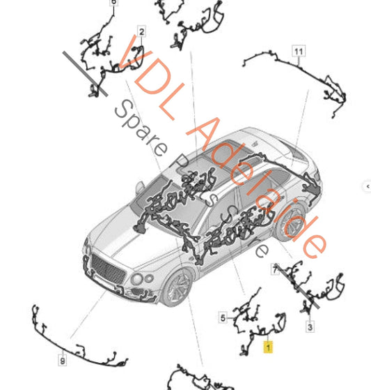 36C971029BQ 36C971029CR   Bentley Bentayga Front Passenger Door Wiring Harness Cable 36C971029BQ 36C971029CR