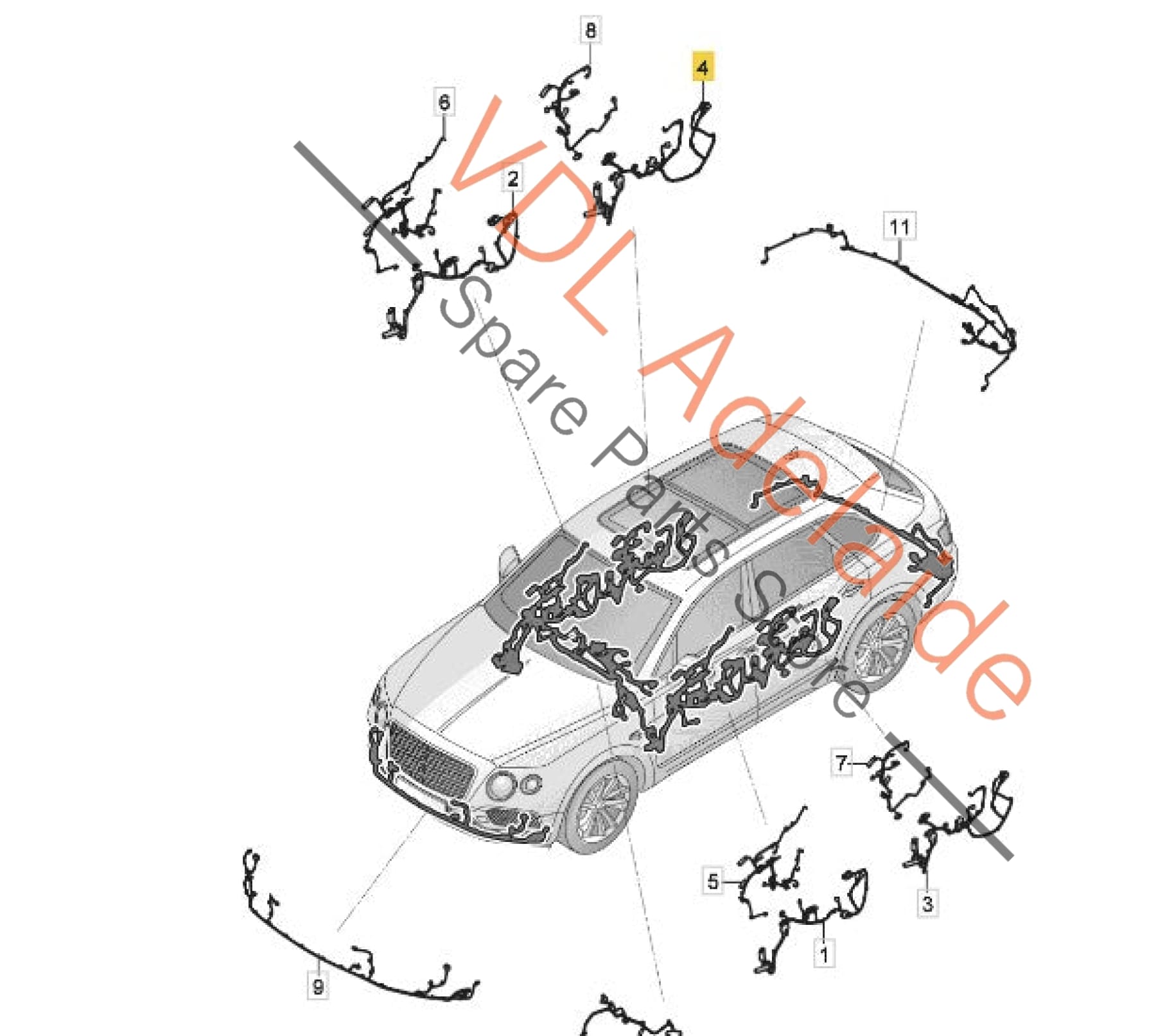 36A971688BN 36A971688CG   Bentley Bentayga Rear Right Drivers Door Wiring Harness Cable 36A971688BN 36A971688CG