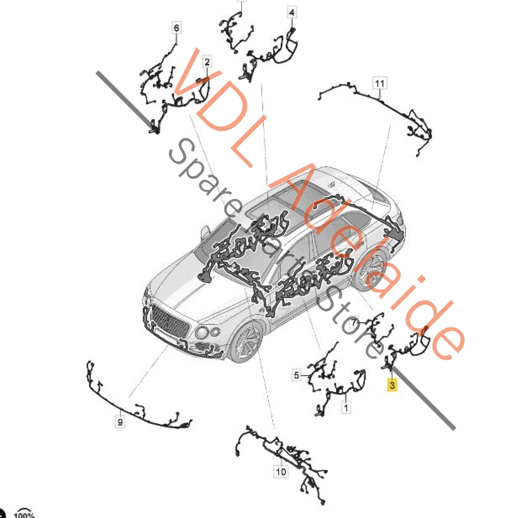 36A971687BR 36A971687CG   Bentley Bentayga Rear Left Drivers Door Wiring Harness Cable 36A971687BR 36A971687CG