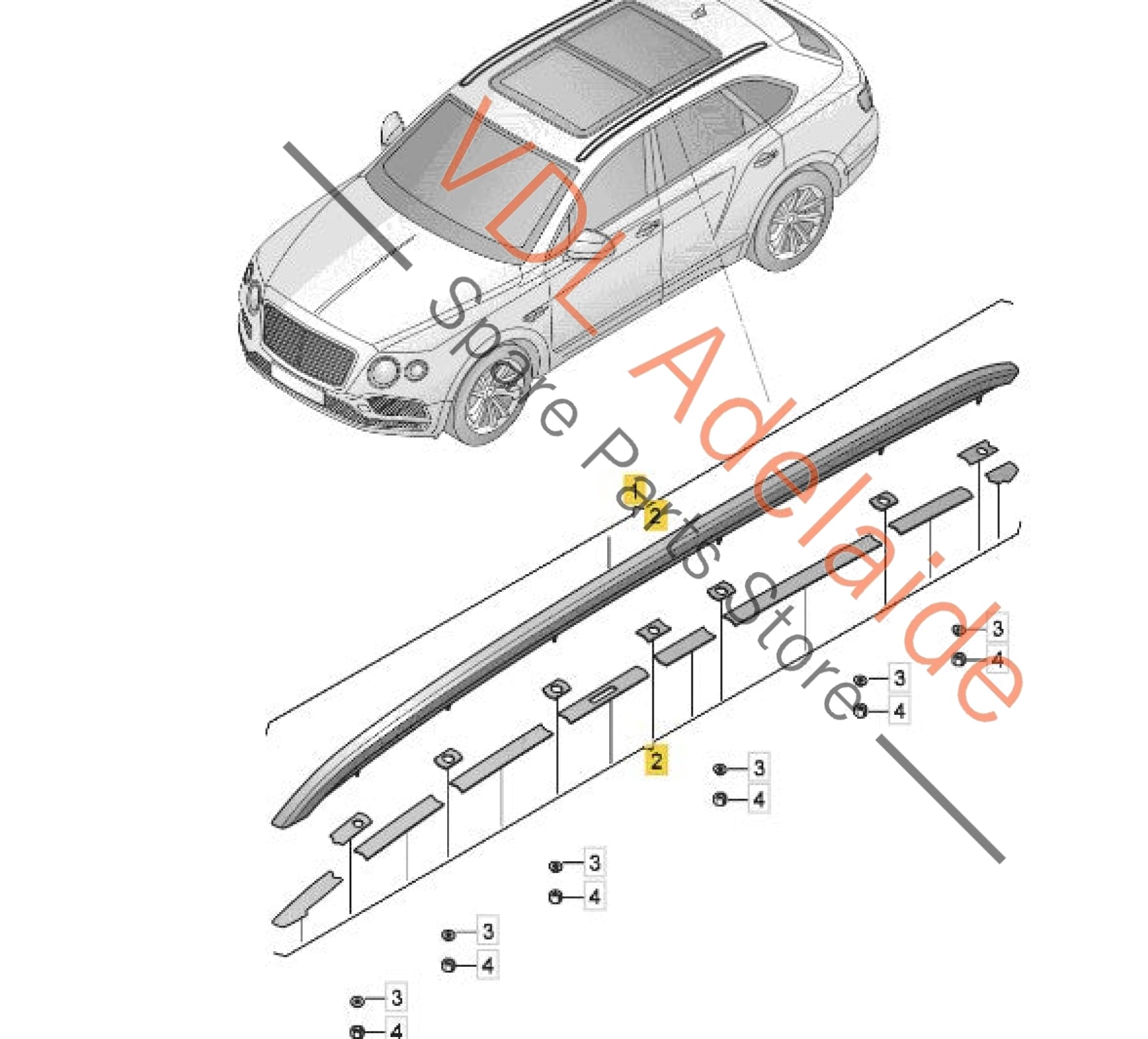 36A860022B    Bentley Bentayga Chrome Roof Rail Right 36A860022B