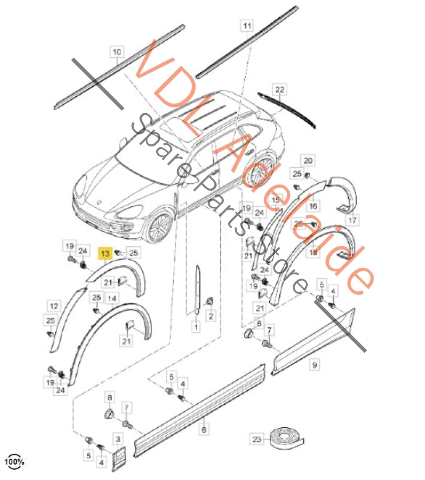 7P5853728F 95855972850   Porsche Cayenne GTS 958 Right Front Wheel Arch Flare Molding 7P5853728F 95855972850