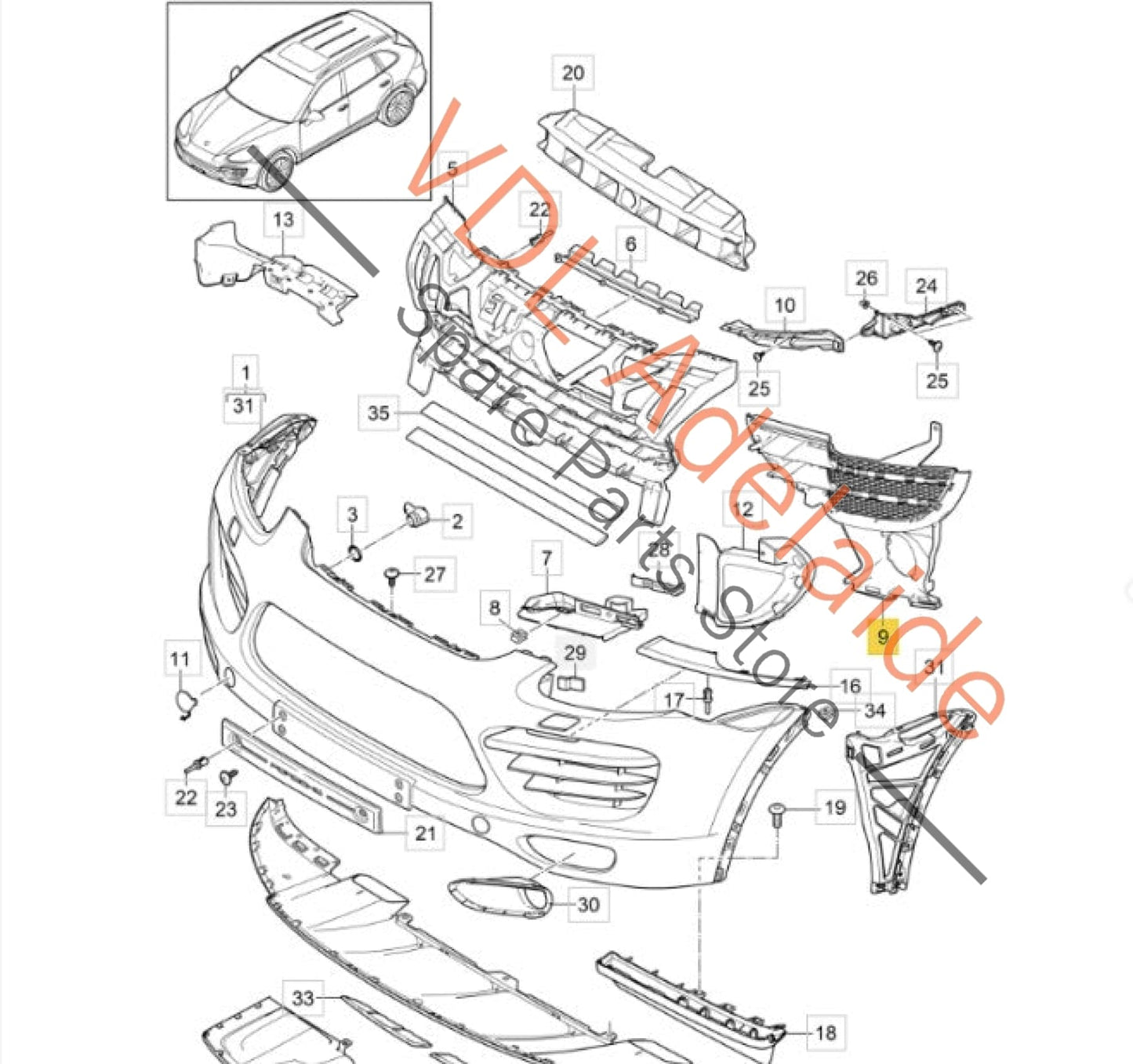 7P5807681C 95850568111  Porsche Cayenne GTS 92A 958 958.1 Front Bumper Grille Left 7P5807681C
