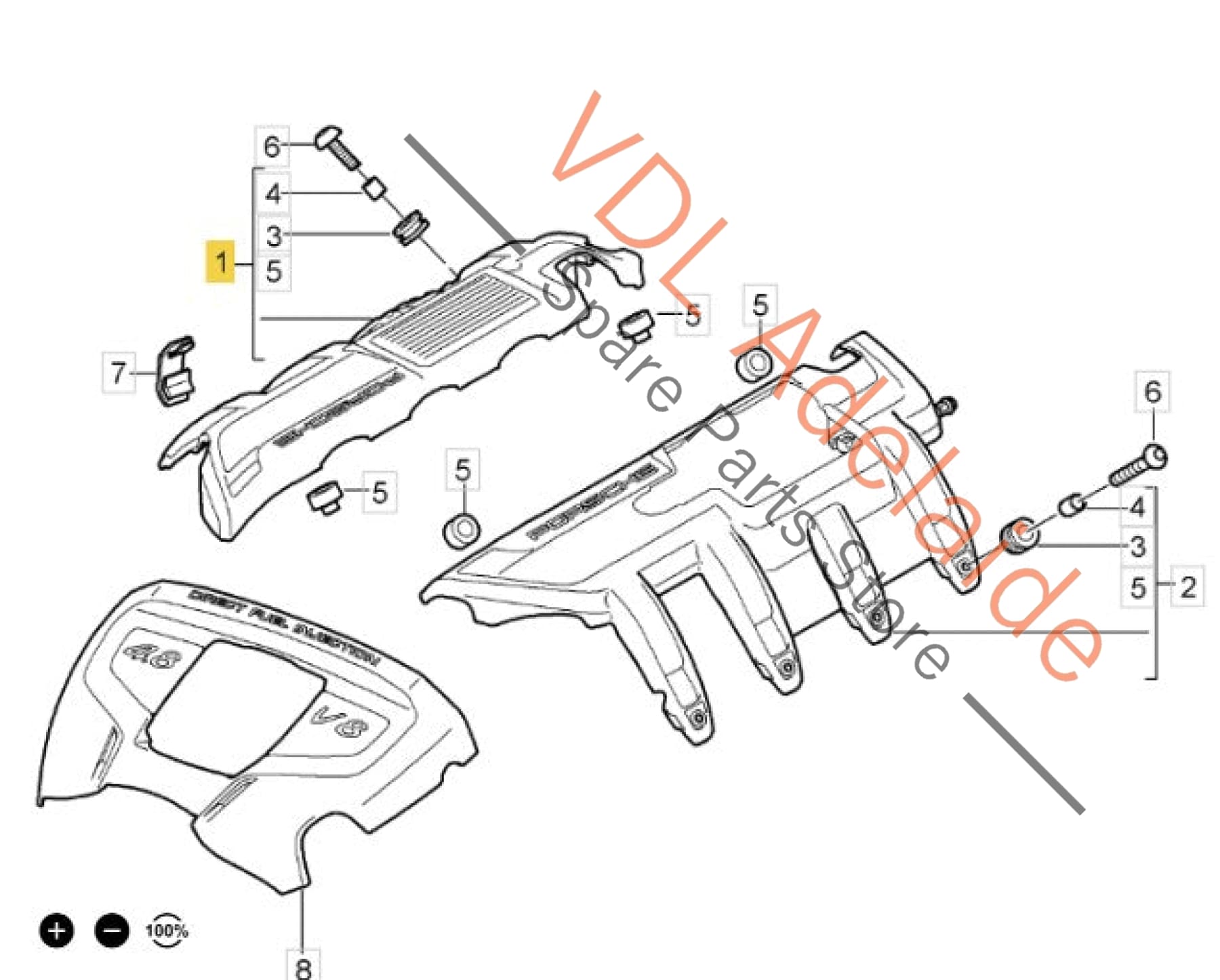 7PP103908 7PP103908B  Porsche Cayenne 92A 958 S GTS V8 4.8 Engine Trim Right Cyls 1-4 7PP103908
