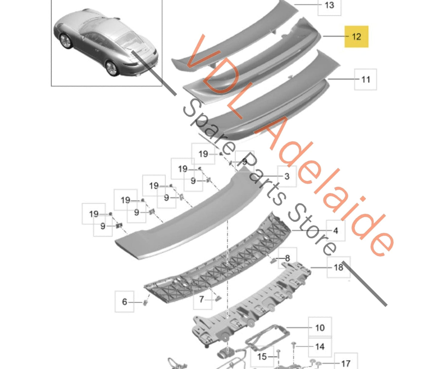 99150498126 99150498114   Porsche 911 991.1 Genuine Ducktail Rear Spoiler Sport Design Package XAT option
