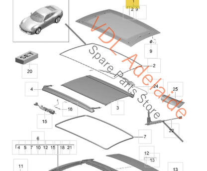 9P1898516B    Porsche 911 991 Panoramic Glass Sunroof Sun Roof 9P1898516B