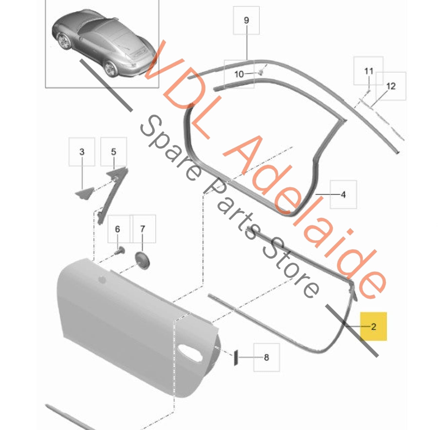99153737802    Porsche 911 991 Door Seal Gasket Weather Strip Rubber Right 99153737802