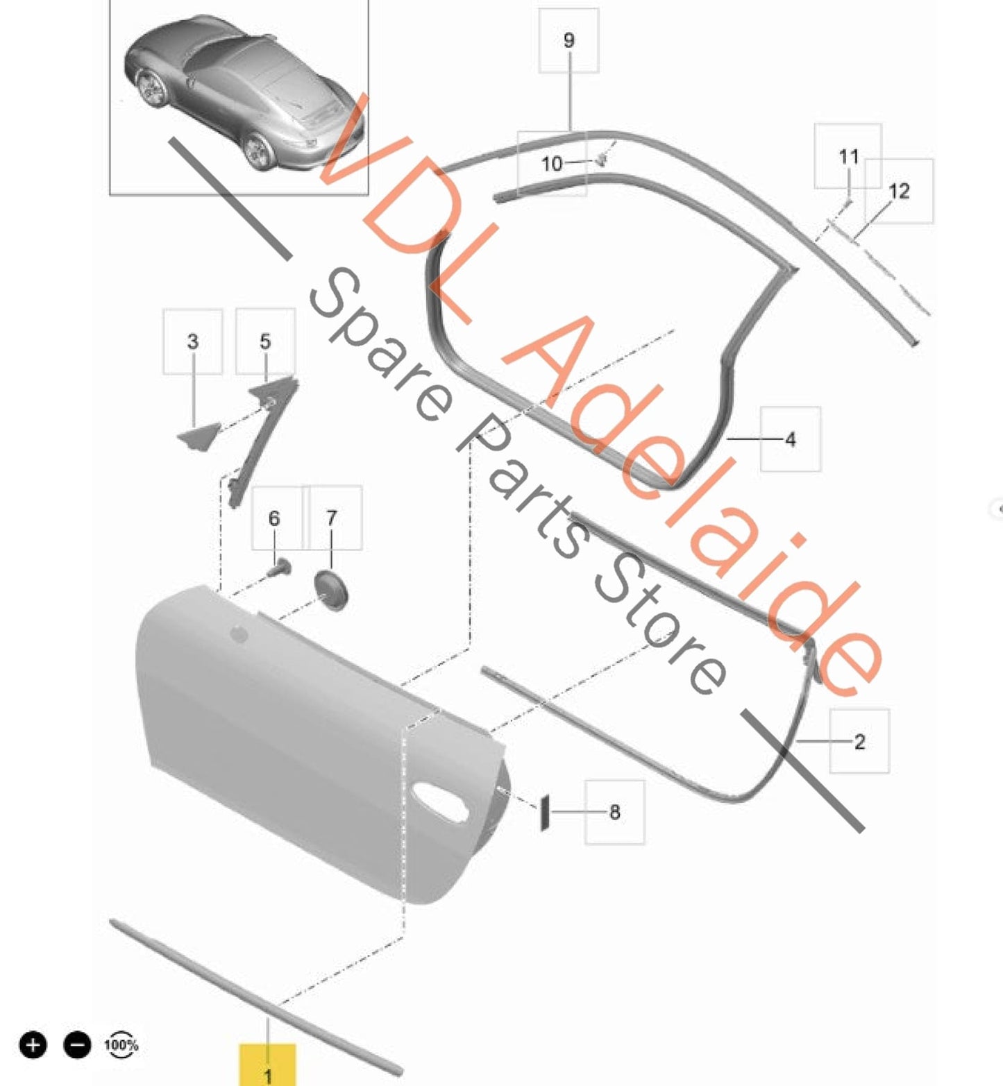 9915370850103C    Porsche 911 991 Left Door Aperture Window Slot Seal 99153708501 03C