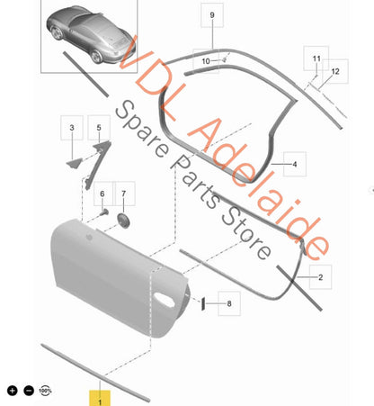 9915370850103C    Porsche 911 991 Left Door Aperture Window Slot Seal 99153708501 03C