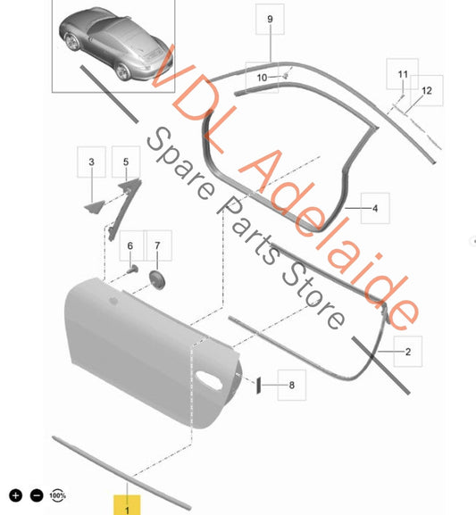 9915370850103C    Porsche 911 991 Left Door Aperture Window Slot Seal 99153708501 03C