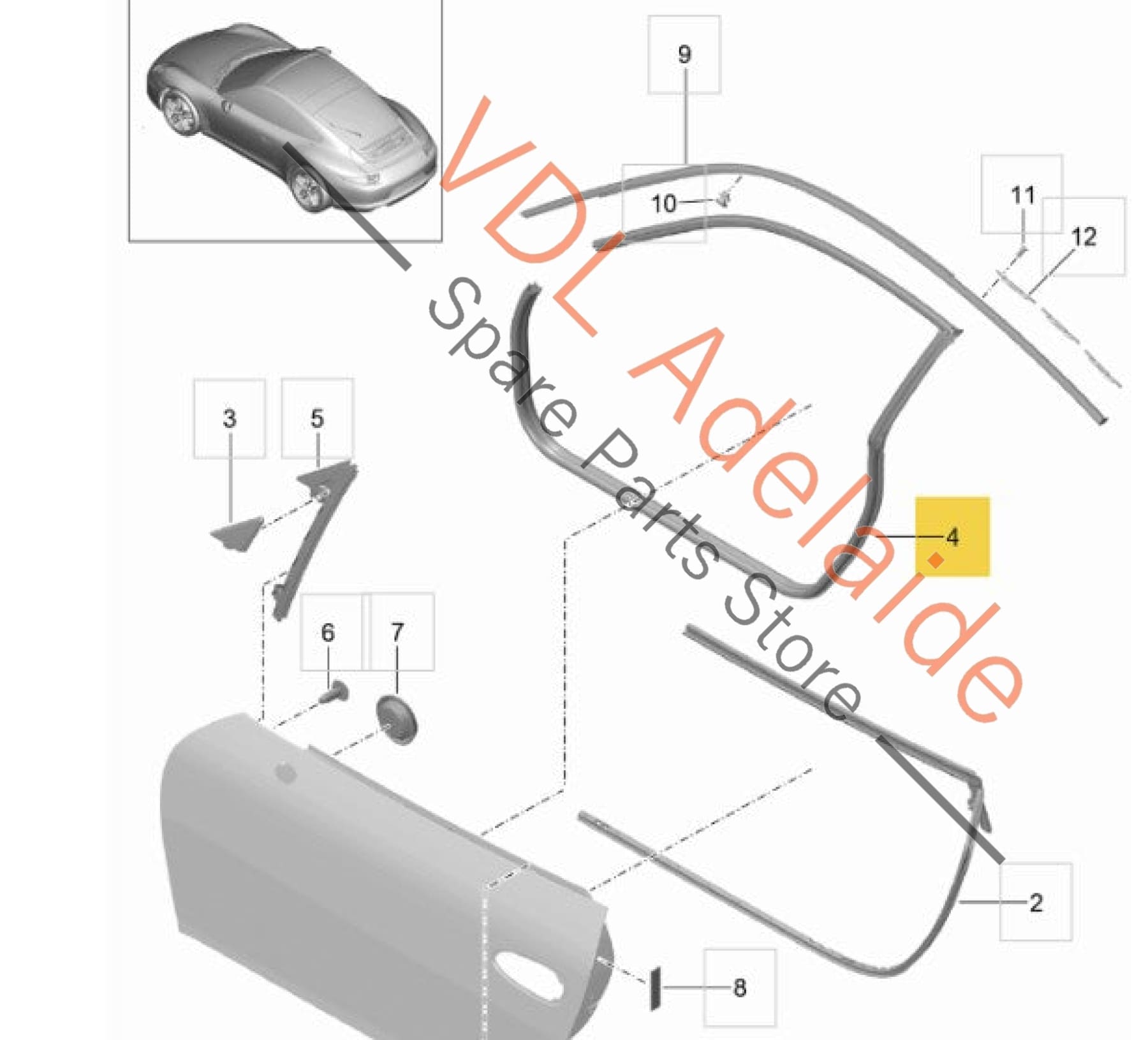 99153707610    Porsche 911 991 Coupe Right Side Inner Door Seal Rubber 99153707610