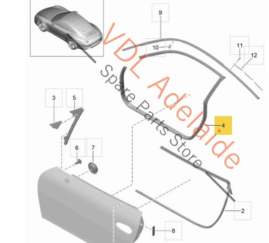 99153707610    Porsche 911 991 Coupe Right Side Inner Door Seal Rubber 99153707610