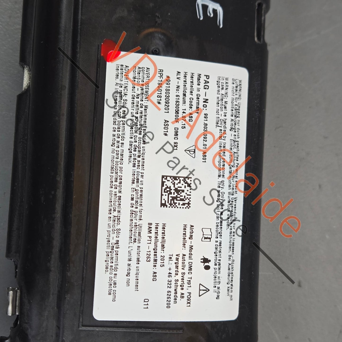 99180309201 99180309207   Porsche 911 991 Right Door Curtain Airbag 99180309207